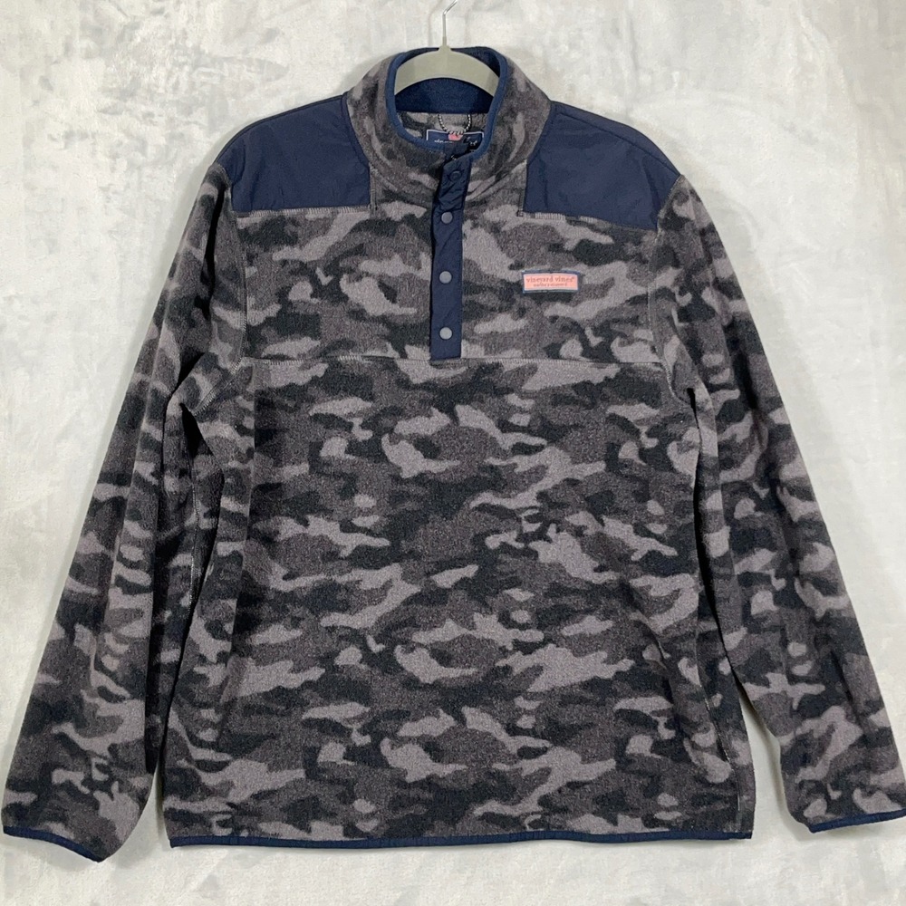 Vineyard Vines Mens Pullover XL Gray Camo The Shep Shirt Snap Fleece Gorpcore